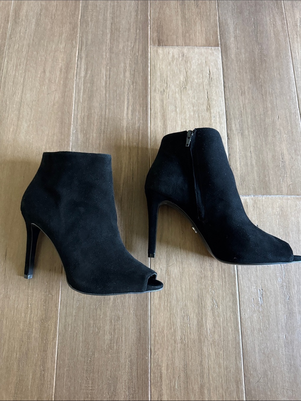 MICHAEL Michael Kors Black Suede Peep-Toe Ankle Booties
